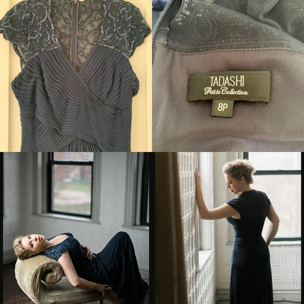 Navy Tadashi Shoji beaded gown - a special piece! Size 8P